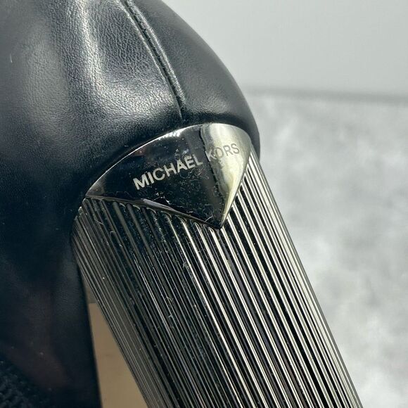 Michael Kors Paloma Black Bootie Boots Size 6.5 M Leather Block Heels Pointed - Picture 8 of 16